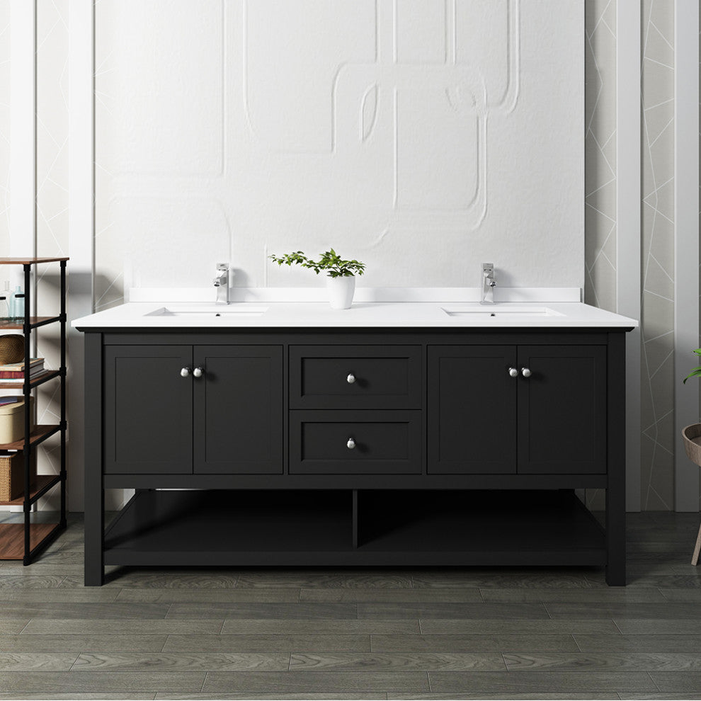 Fresca Manchester 72" Black Double Sink Cabinet, Top and Sinks