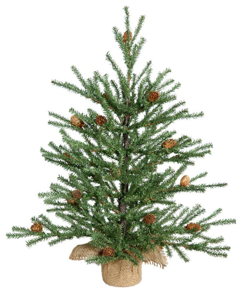 Vickerman 18" Carmel Pine Artificial Xmas Tree With Pine Cones & Burlap Base