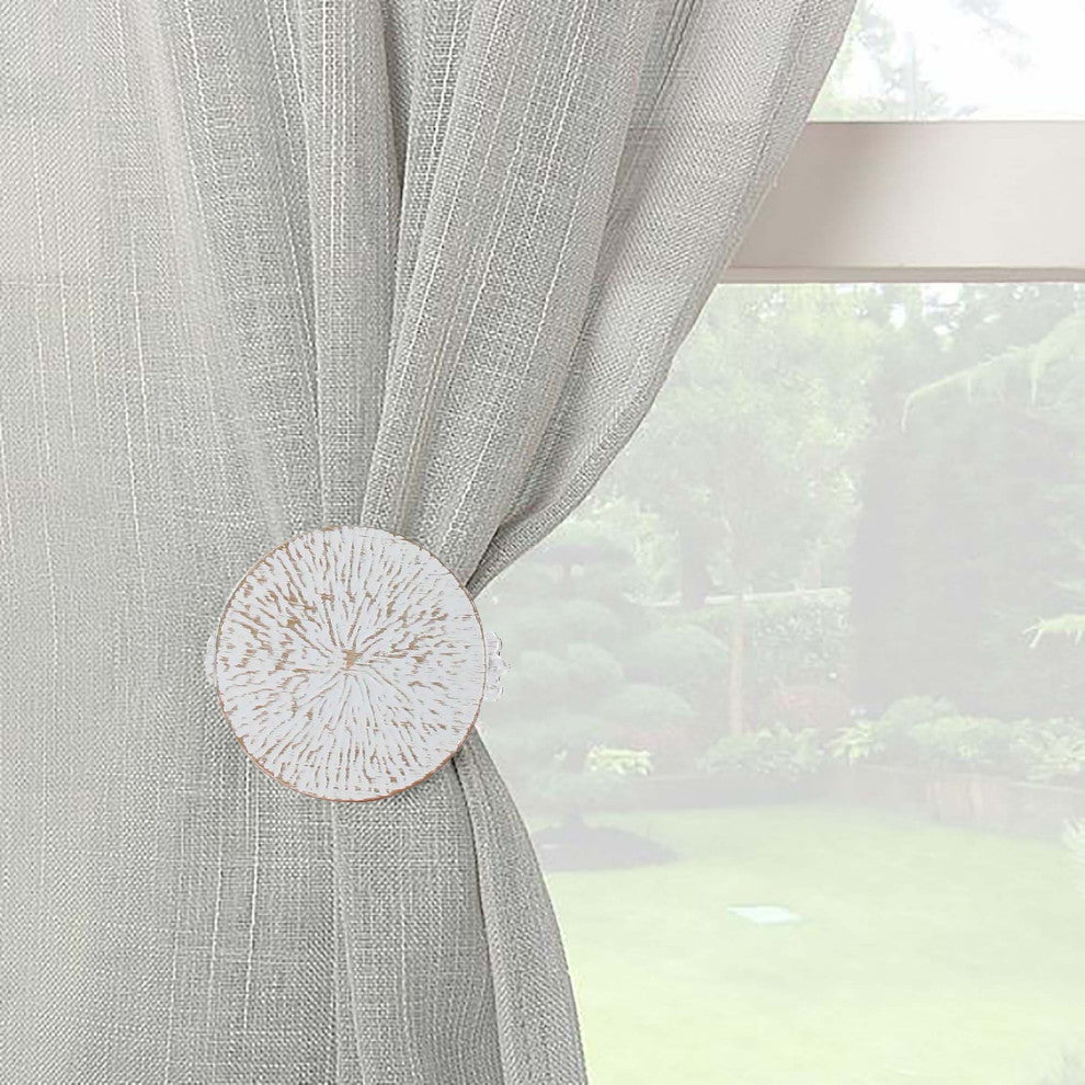Set of 2 Metal Curtain Tiebacks "“ Elegant Round Design Clips, White