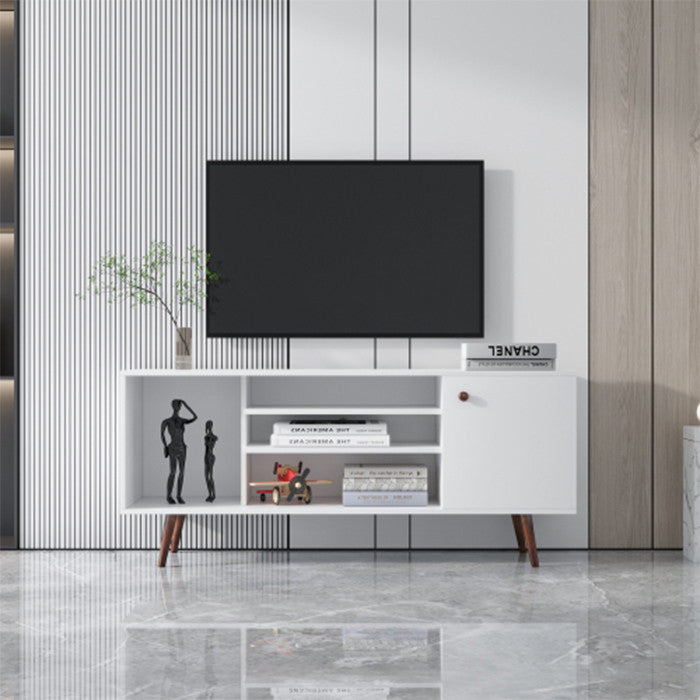 55 inch modern TV stand Mid century TV console with open storage shelves