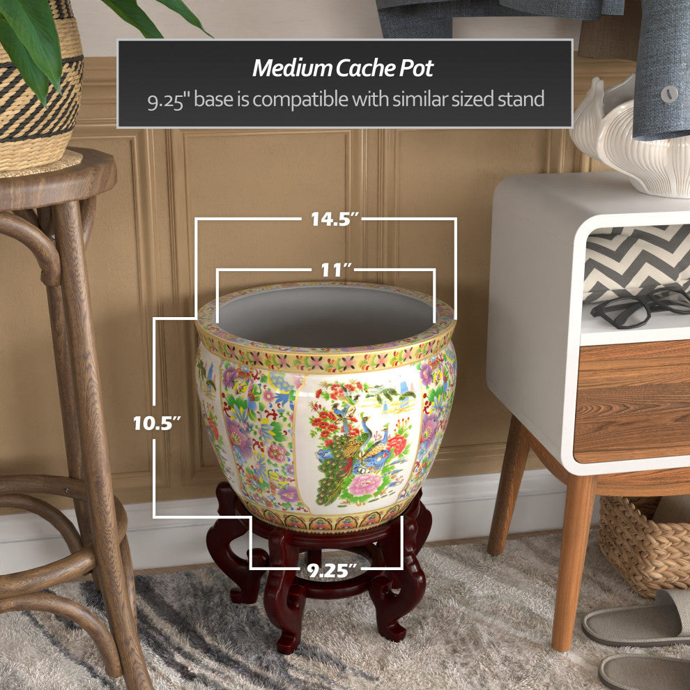 14" Satsuma Birds and Flowers Porcelain Fishbowl