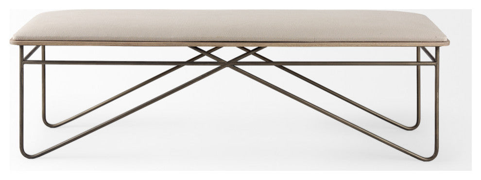 Camille 55.5Lx16.0Wx17.0H Cream Fabric Seat With Metal Frame Bench