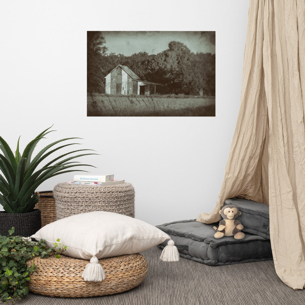 Patriotic Barn in Field Landscape Photo Unframed Wall Art Print, 24" X 36"