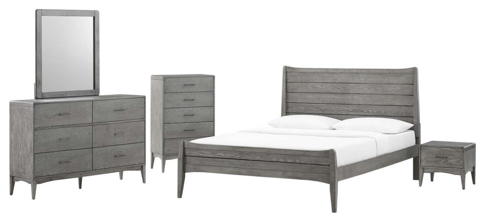 Platform Bed Dresser Chest Nightstand Set, Twin Size, Wood, Gray, Modern