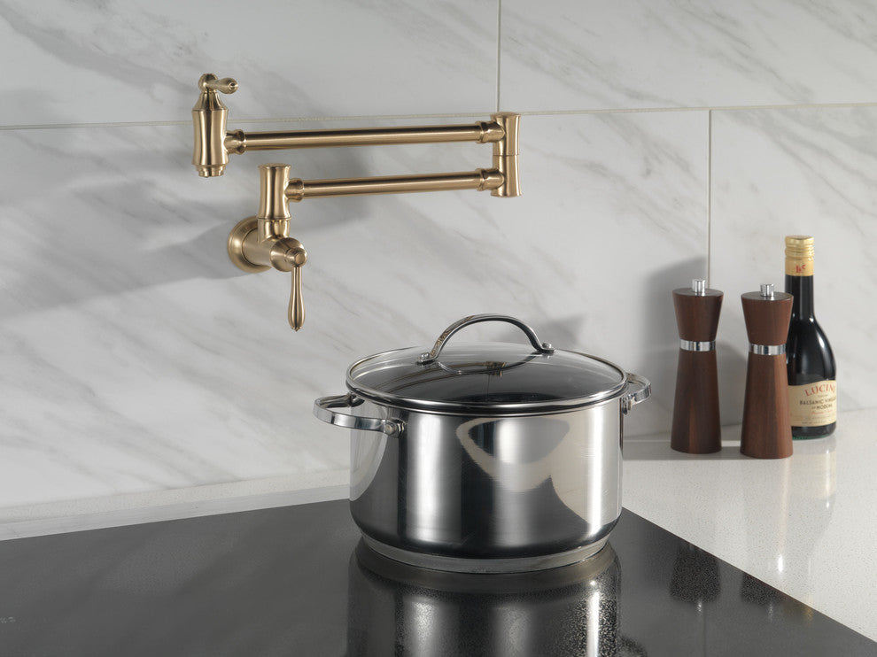 Delta Traditional Wall Mount Pot Filler, Champagne Bronze, 1177LF-CZ