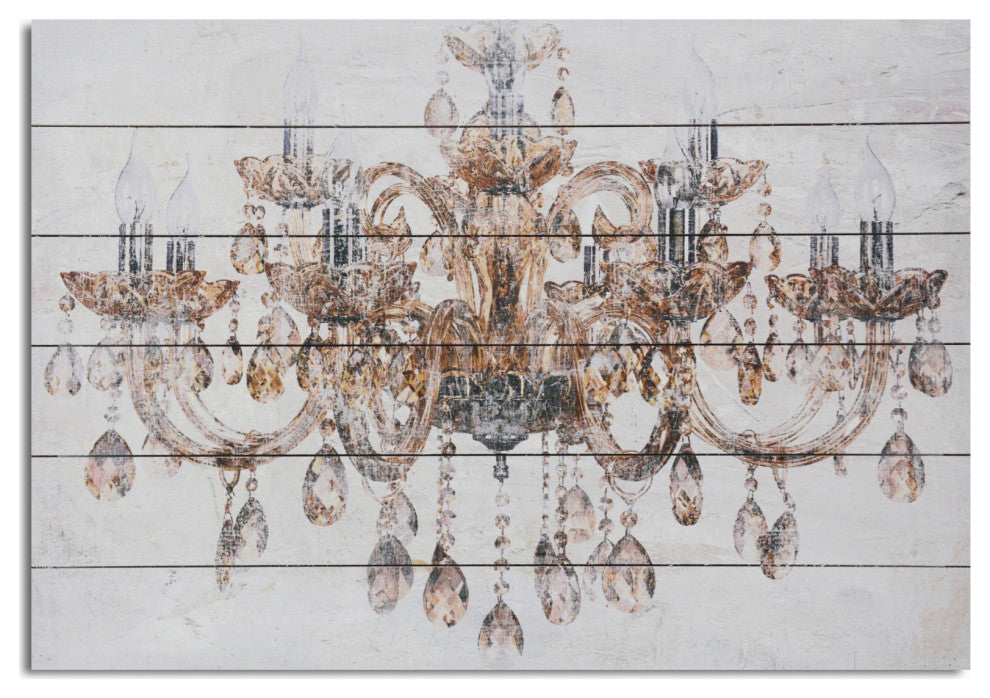 26" Luxurious Vintage Chandelier Wood Plank Wall Art