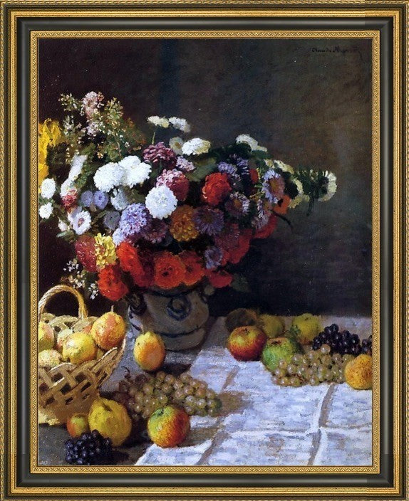Claude Oscar Monet Flowers and Fruit Framed Premium Canvas Print, 21"x28"
