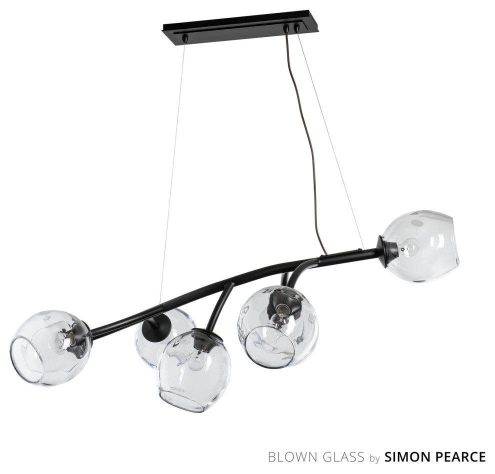 Vine Pendant, Black Finish, Clear Simon Pearce Glass, Standard Overall Height