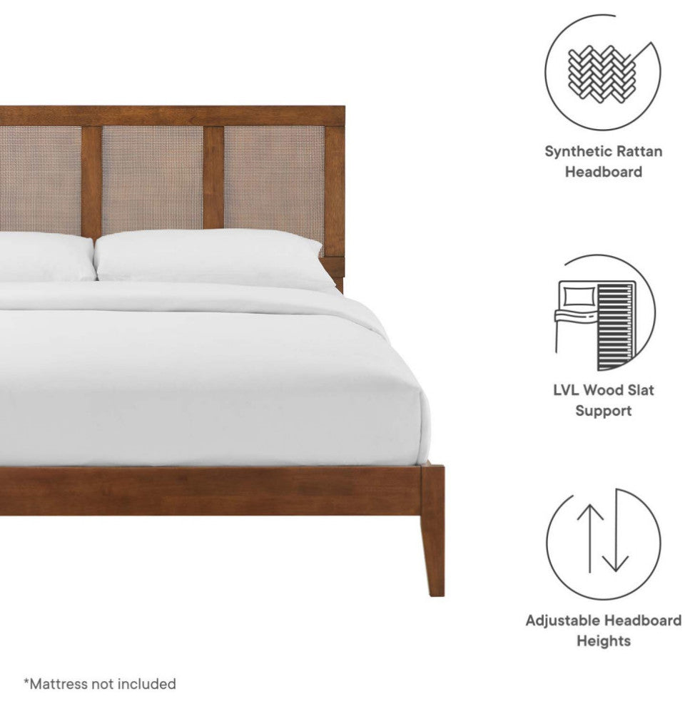 Sirocco Rattan and Wood King Platform Bed, Walnut