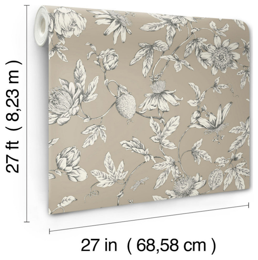 Passion Flower Toile Linen Wallpaper