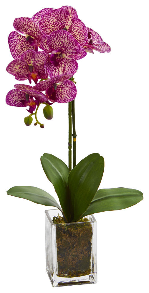 Nearly Natural 24" Orchid Phalaenopsis Artificial Arrangement in Vase