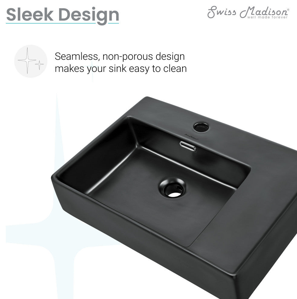 St. Tropez 24"x18" Ceramic Wall Hung Sink With Left Faucet Mount, Matte Black