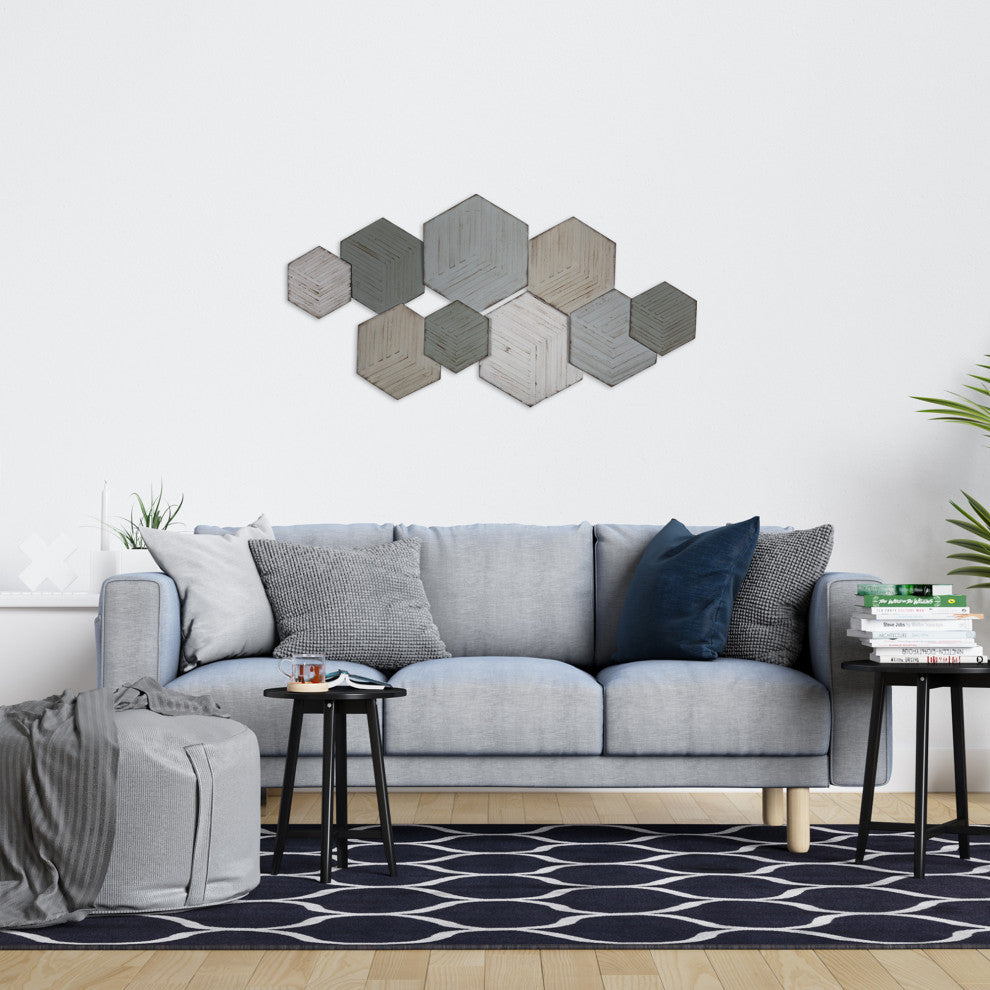 Contemporary Textured Hexagonal Metal Wall Decor