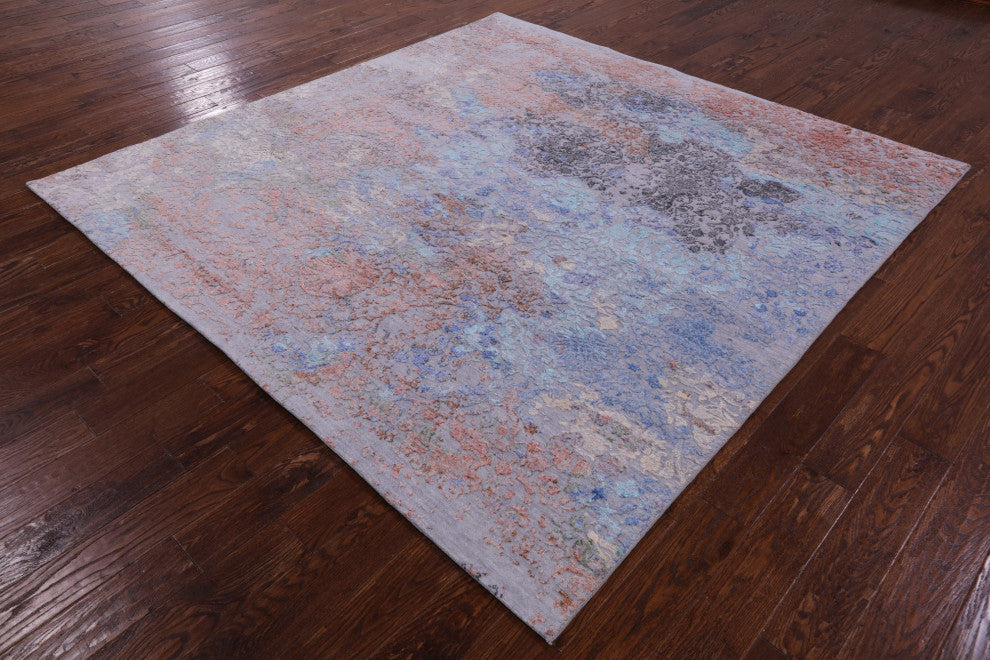 8' Square Modern Wool and Silk Hand Knotted Rug Q11816