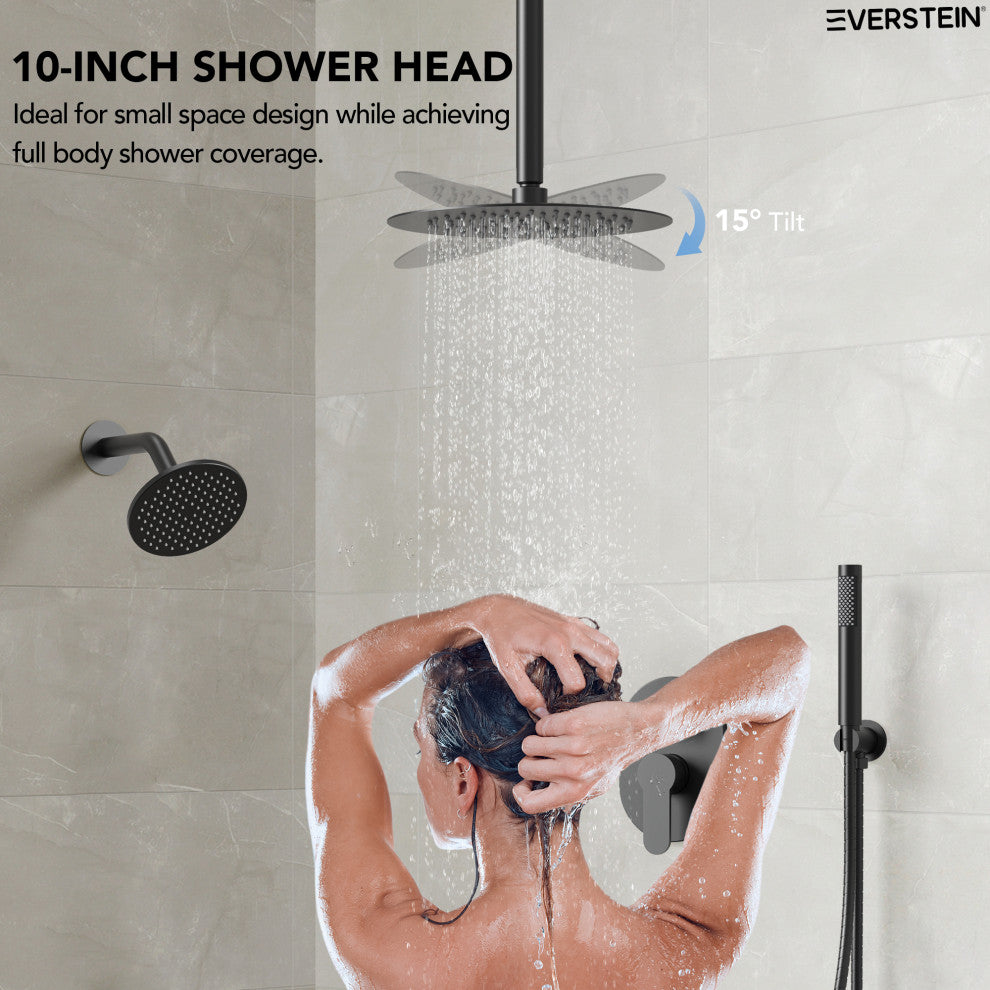 Dual Heads 10" & 6" Rainfall Shower Facuet With Handheld Shower, Matte Black