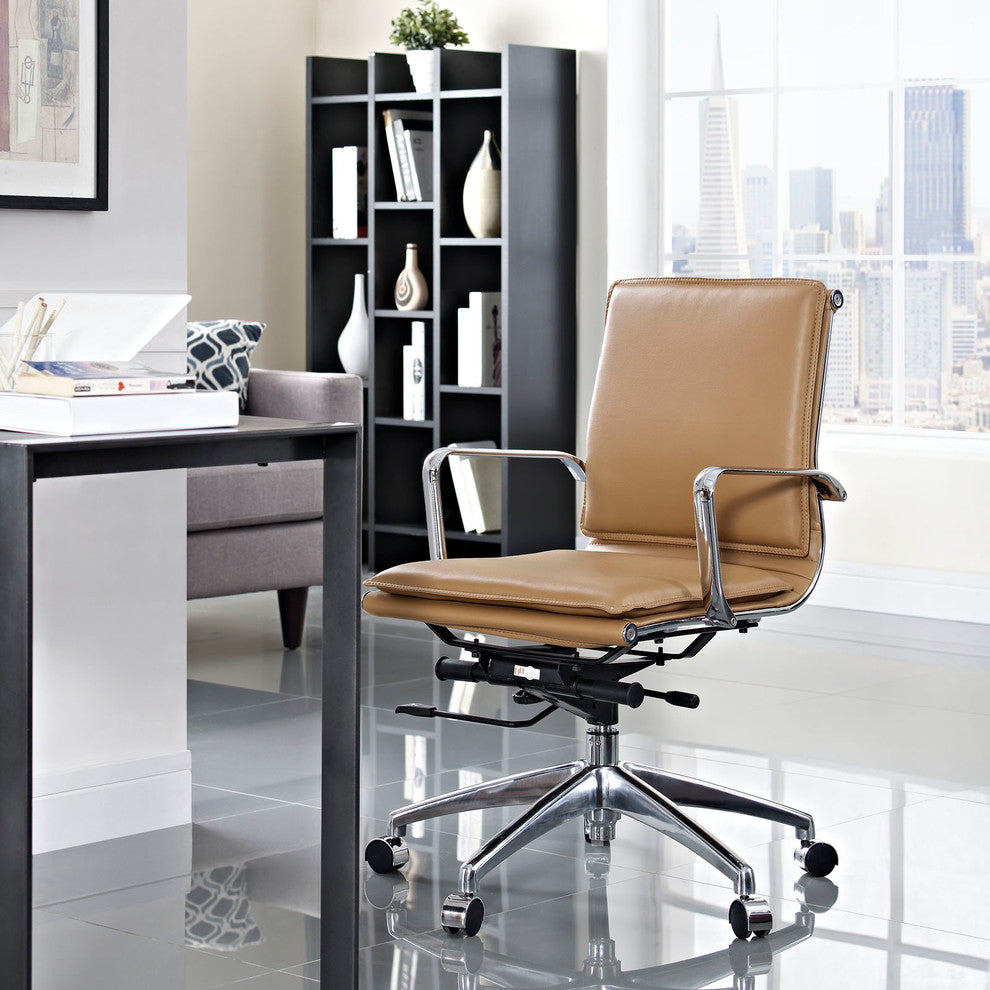 Modern Contemporary Office Chair, Brown Faux Leather