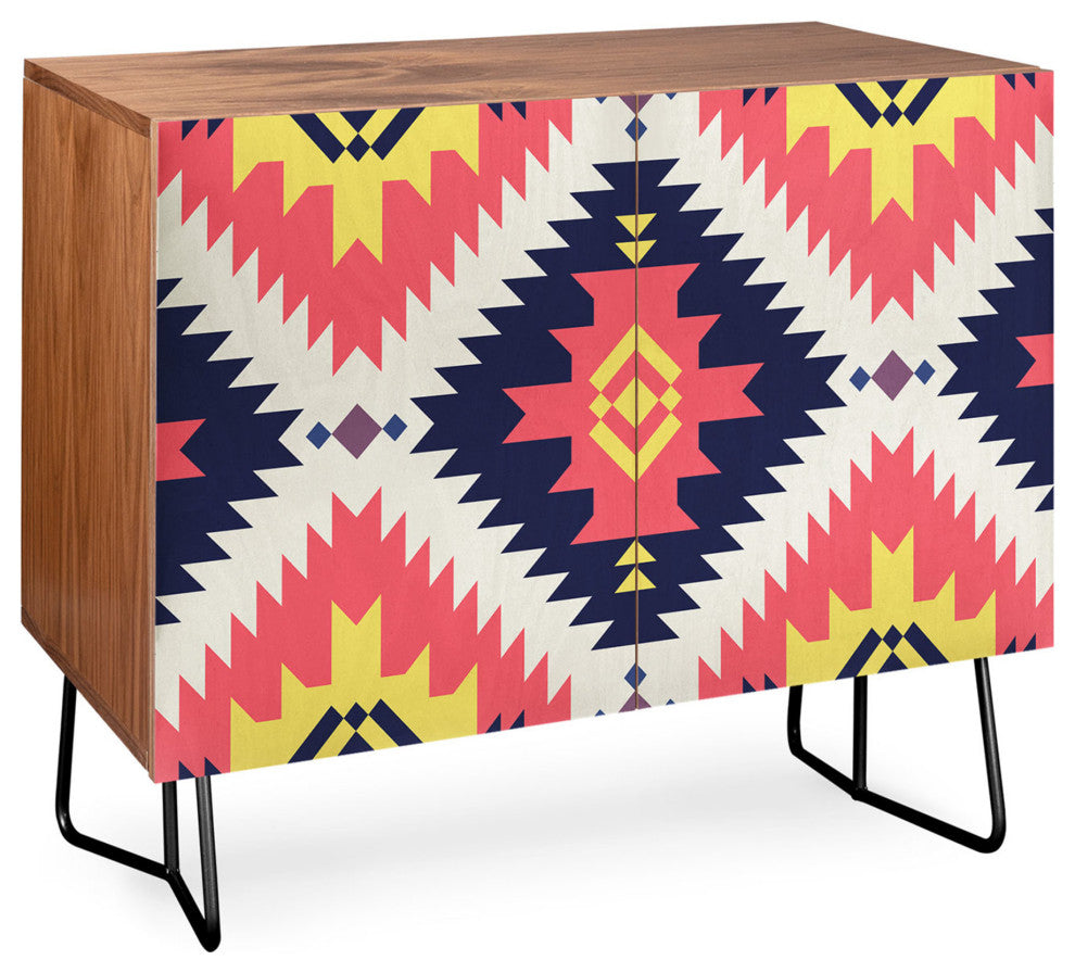 Deny Designs NavNa Credenza, Walnut, Black Steel legs