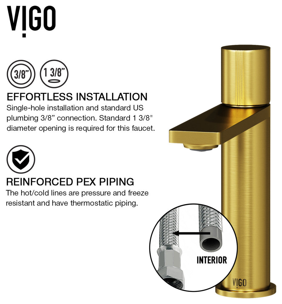 VIGO Halsey 8" H Single Handle Single Hole Bathroom Faucet, Matte Brushed Gold, Without Extras