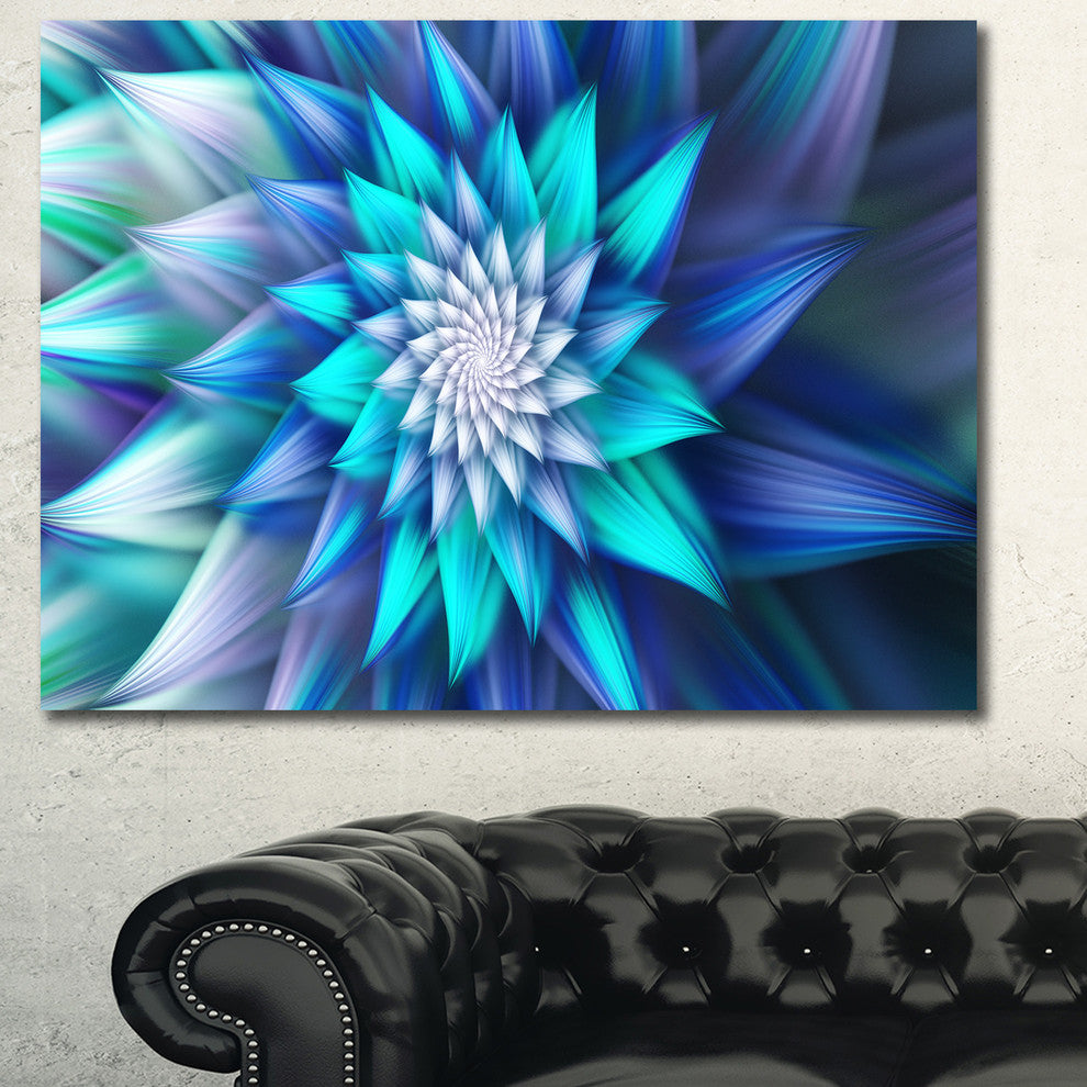 Large Blue Alien Fractal Flower, Large Floral Canvas Art Print, 60x40