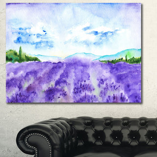 Blue Lavender Fields Watercolor, Landscape Canvas Art Print, 60x40