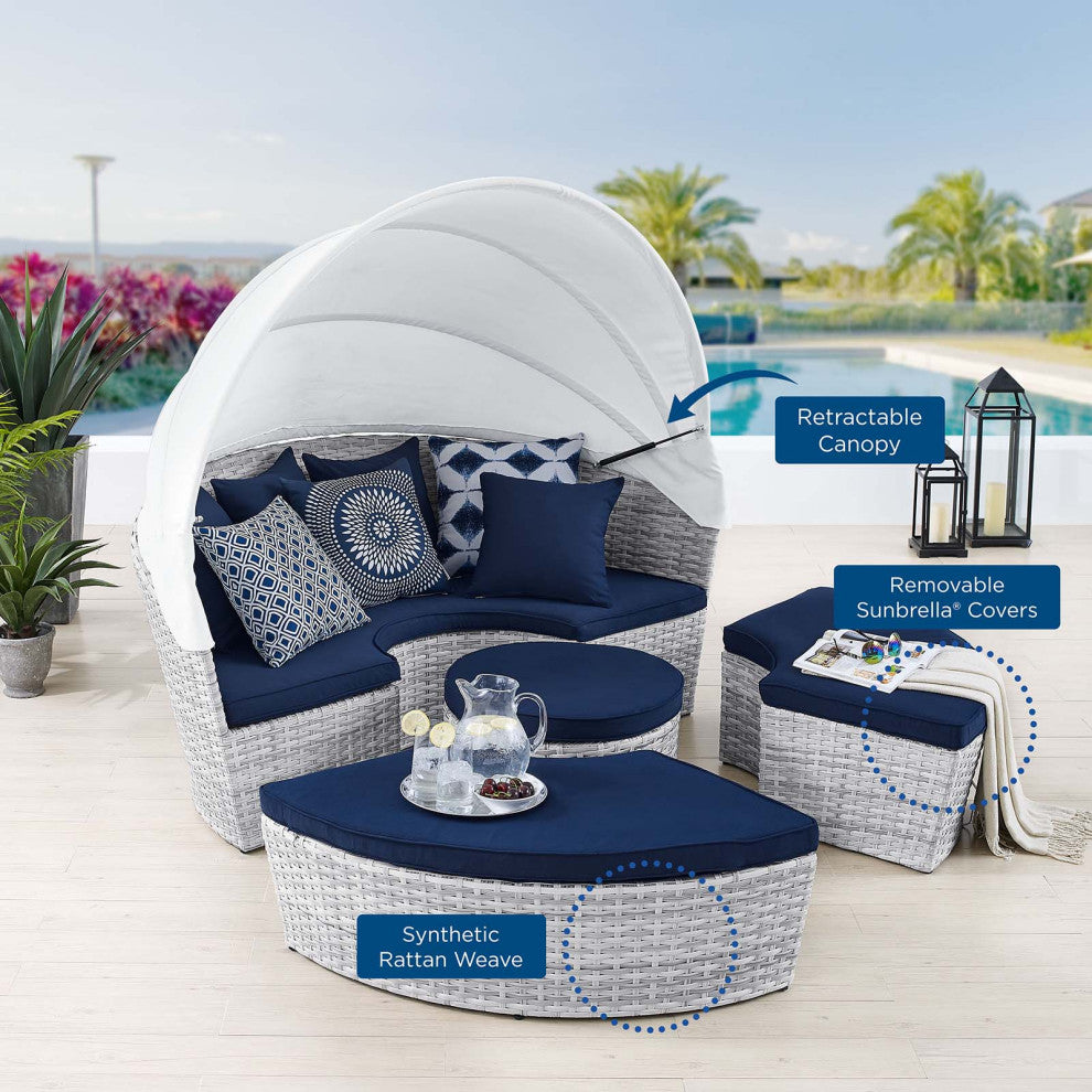 Scottsdale Canopy Sunbrellaï¿½ Outdoor Patio Daybed Light Gray Navy -4443