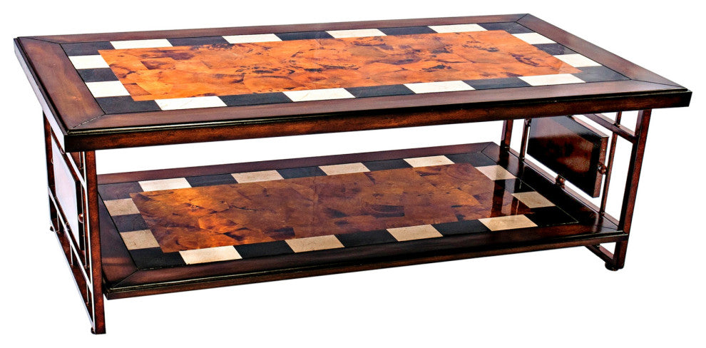 Sao Paulo, Rectangular Cocktail Table With Stone Top and Metal Accent Base