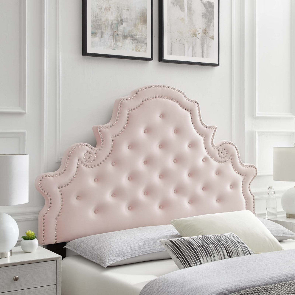 Tufted Headboard, King Size, Velvet, Pink, Modern Contemporary, Bedroom Master