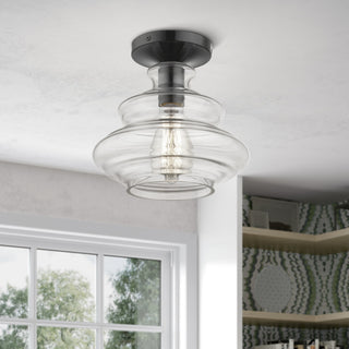 1 Light Shiny Black Semi-Flush, Chrome Finish Accents