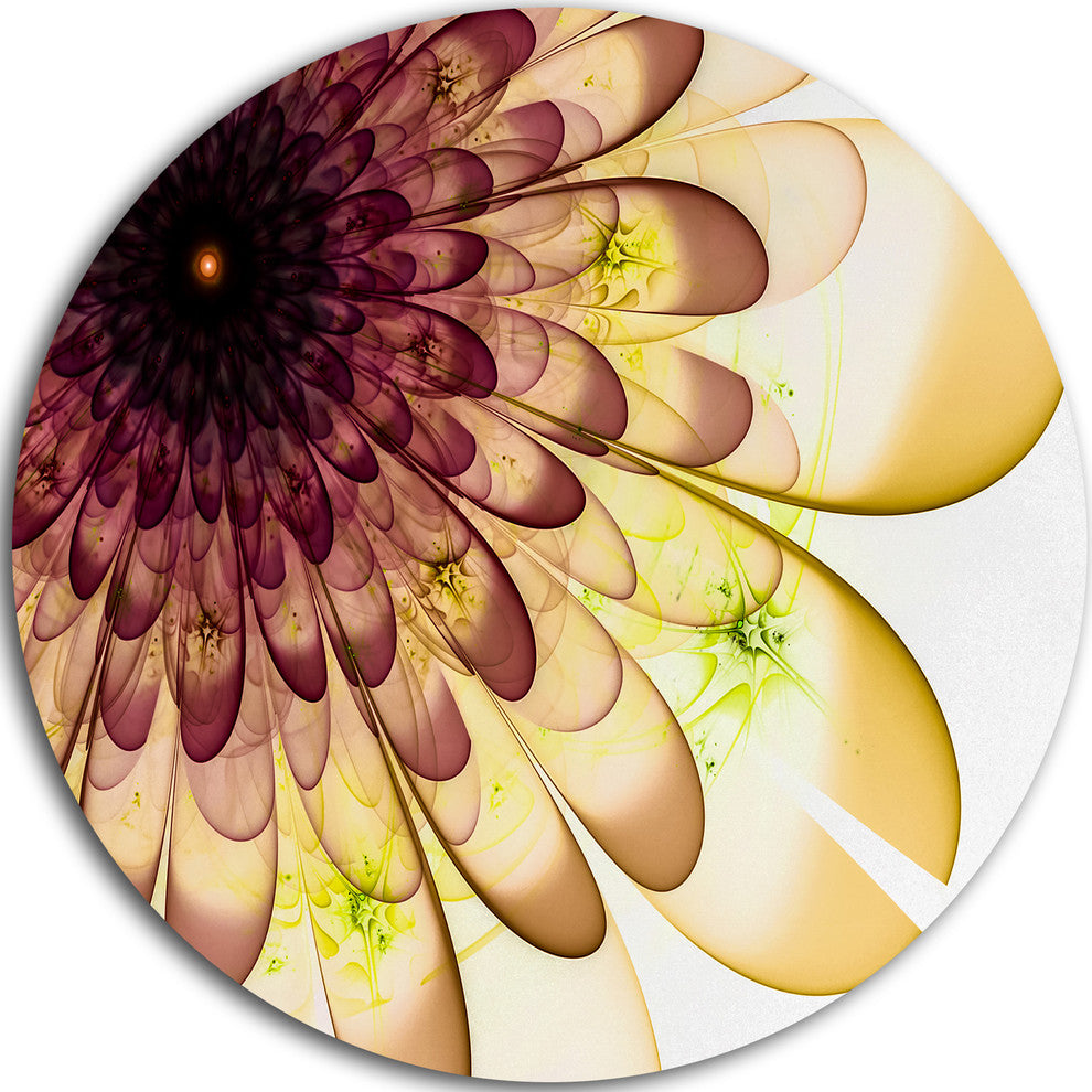 Brown Yellow Typical Flower Fractal, Floral Round Wall Art, 11"