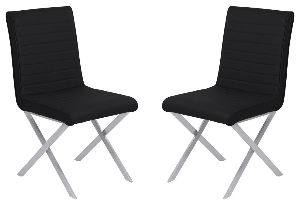 Tempe Contemporary Dining Chair In Black Faux Leather, Set of 2