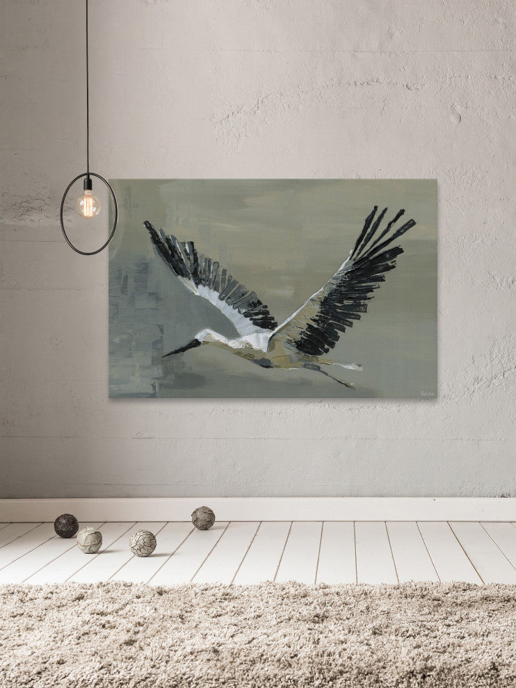 "The Flying Crane" Painting Print on Wrapped Canvas, 30"x20"