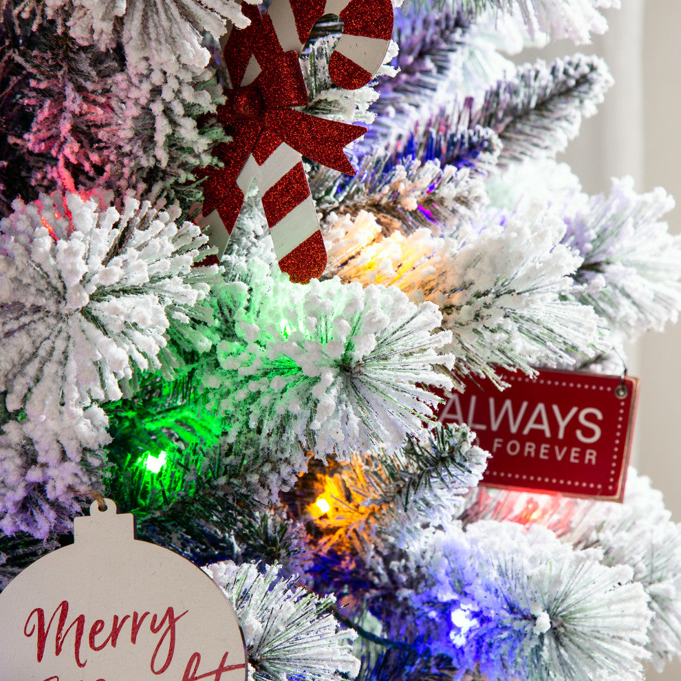 7.5ft Pre-Lit Flocked Pencil Pine Artificial Christmas Tree With 300 Warm Lights