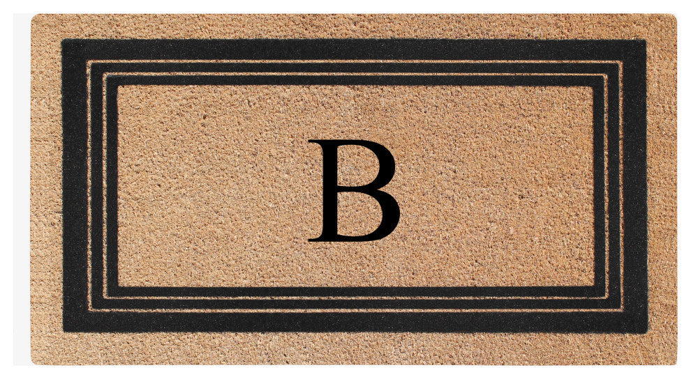 A1HC Natural Coir Monogrammed Triple Border Flock Durable Doormat, 18"x30", B