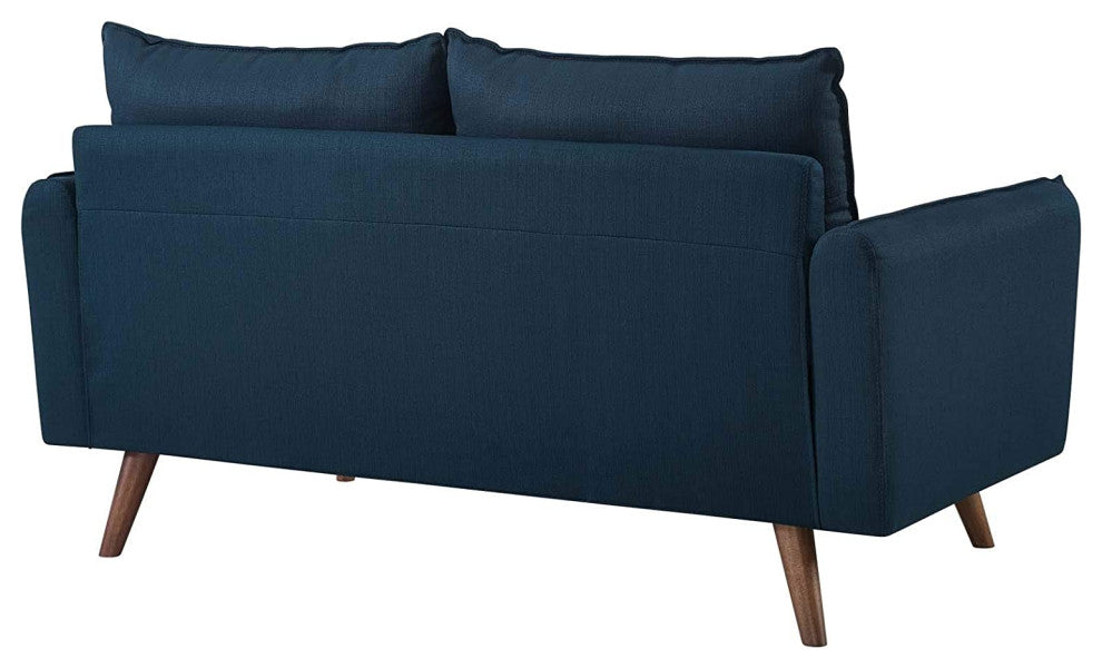 Contemporary Sofa, Comfortable Polyester Seat With Cushioned Back, Azure