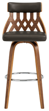 Crux 26" Swivel Counter Stool in Brown Faux Leather and Walnut Wood