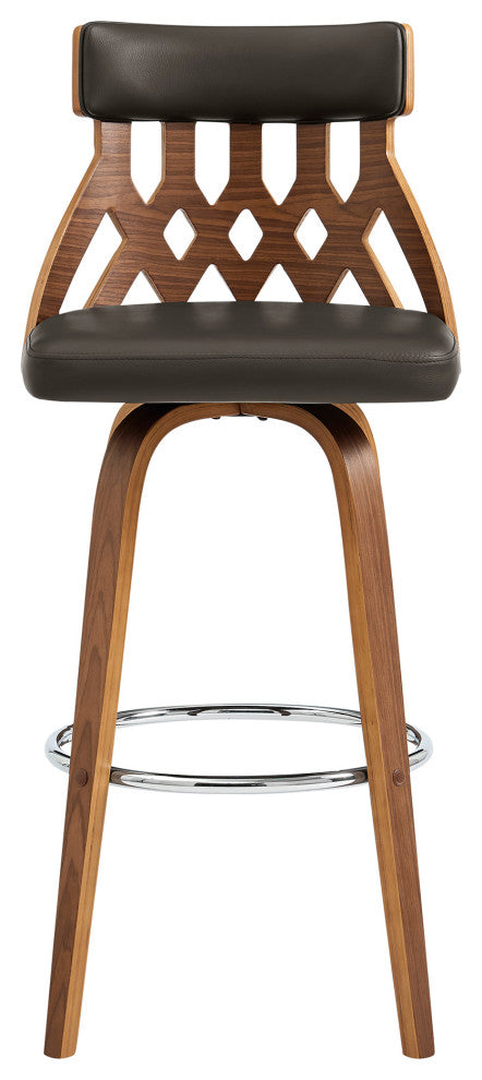 Crux 26" Swivel Counter Stool in Brown Faux Leather and Walnut Wood
