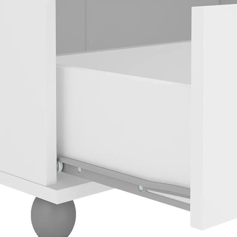 Modern Bookcase, 2 Lower Drawers & Glass Panel Doors With Inner Shelves, White