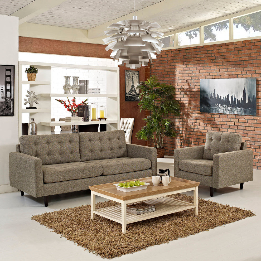 Modern Contemporary Living Room Armchair and Sofa, Oatmeal, 2-Piece Set