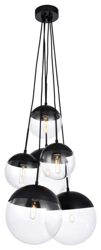 Elegant LD6093BK Eclipse 6 Lights Black Pendant With Clear Glass