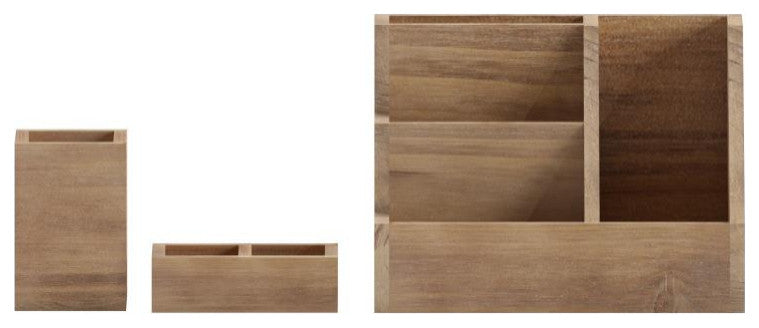 Comerford 3 Piece Metal and Wood Organizer Set, Rustic Brown