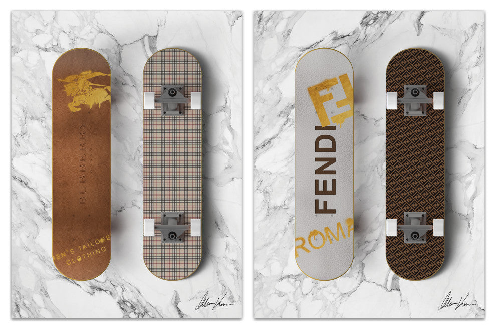 "Style Skate" Frameless Floating Tempered Glass Panel Graphic Wall Art Set of 2