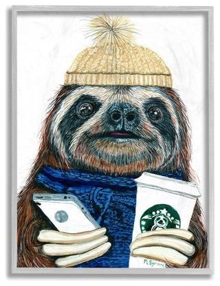 Basic Sloth Coffee Culture Illustration Winter Clothing,1pc, each 16 x 20
