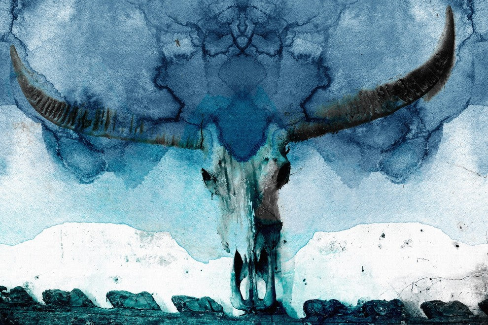 "Horned Blue" Painting Print on Wrapped Canvas
