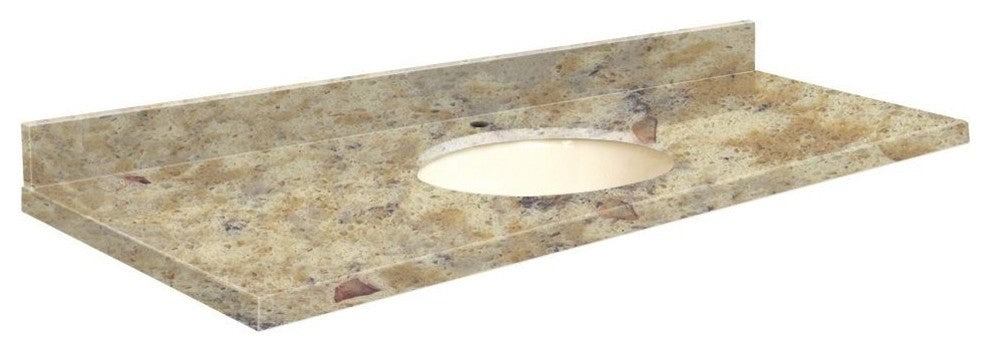 Quartz 61"x22" Vanity Top, Single Faucet Hole, Trail, Biscuit Bowl