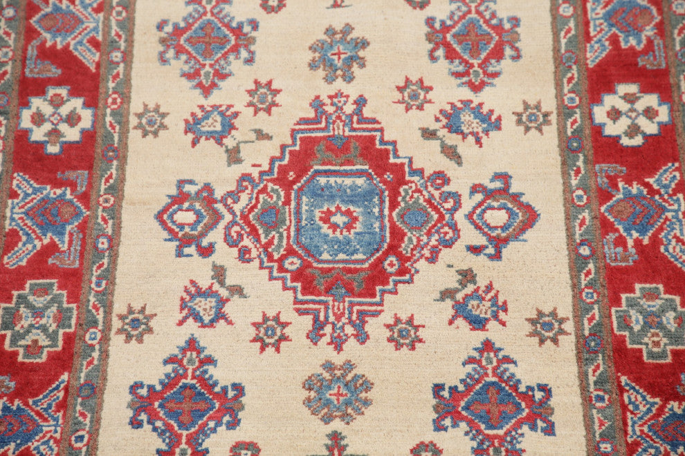 Hand-Knotted Kazak Oriental Traditional Pakistani Area Rug, Beige, 5'5"x3'2