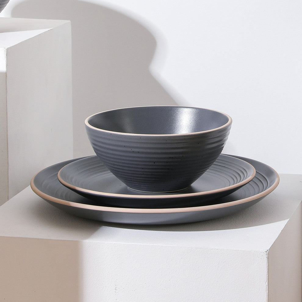 Stone Lain Lauren Stoneware 32 Piece Dinnerware Set, Charcoal