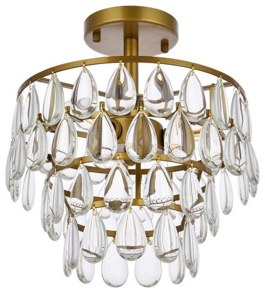 Elegant Lighting Mila 3-LT Flush Mount 1103F12BR, Brass