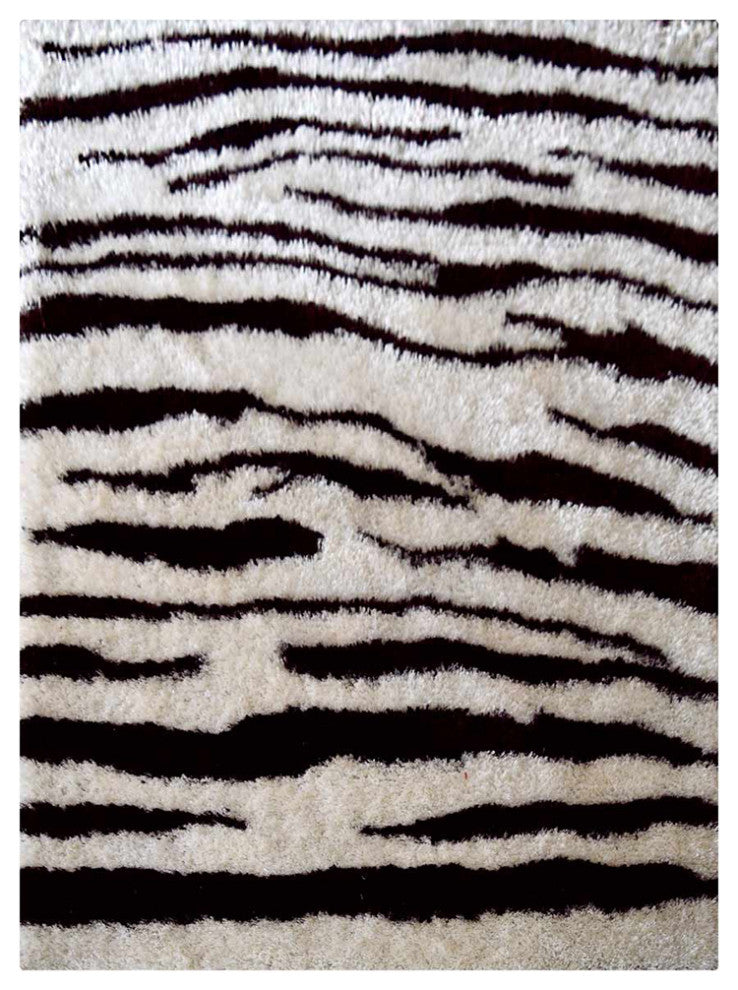 HAND TUFTED SHAG POLYESTER ECO-FRIENDLY AREA RUGS -  Brown White Color, Abstract