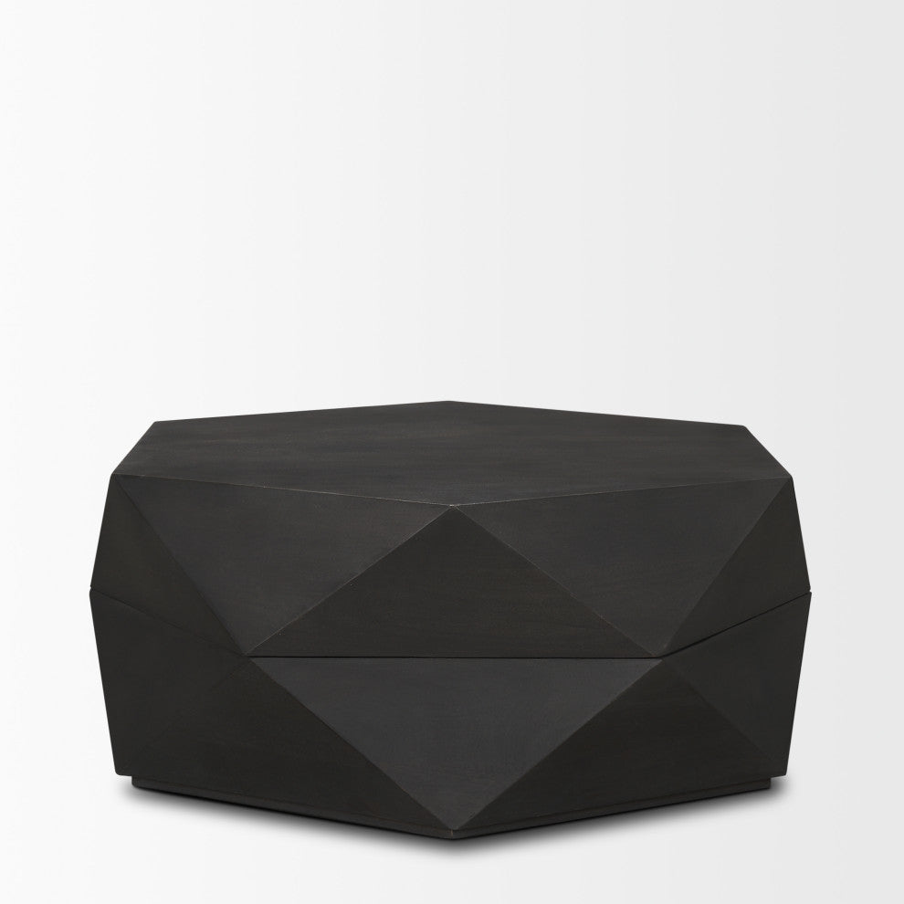 Arreto Hexagonal Hinged Solid Wood Top and Base Coffee Table