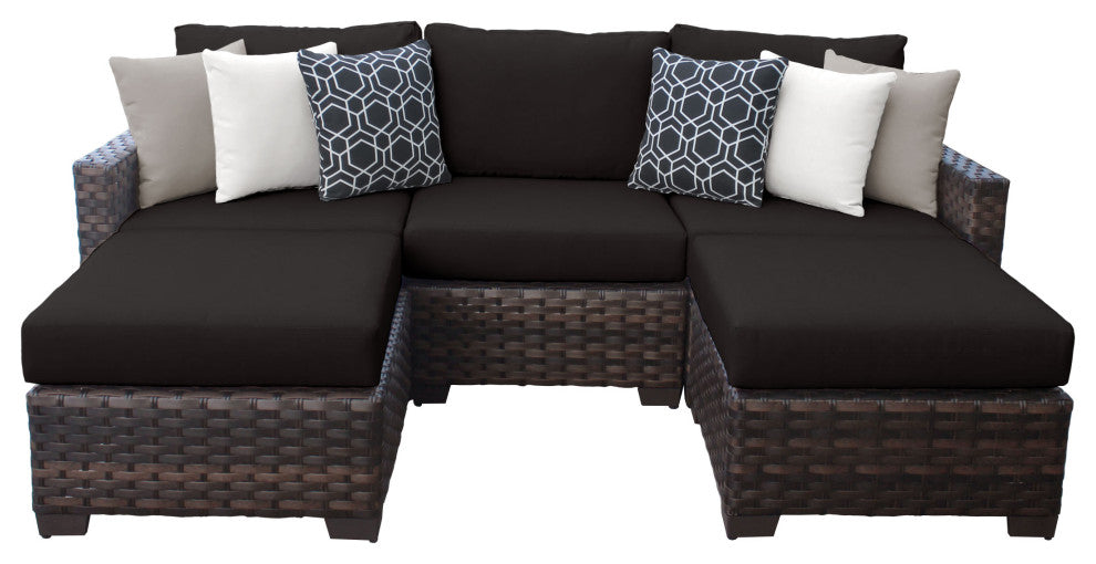 kathy ireland River Brook 5 Piece Wicker Patio Furniture Set Onyx